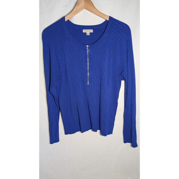 Calvin Klein Womens Royal Blue Long Sleeve Quarter Zip Sweater XL Regal Fitted - Picture 1 of 7
